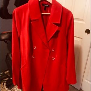 Torrid RED TWILL DOUBLE-BREASTED FIT & FLARE COAT 10/M/00
